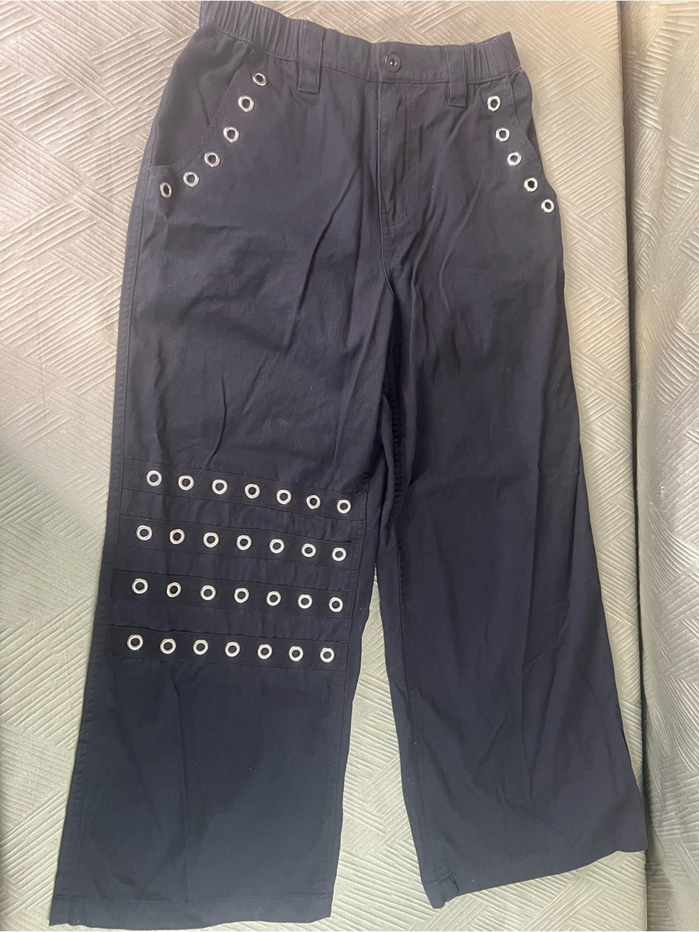 Hot Topic Black Wide-Leg Pants with Silver Eyelets